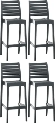 Produktbild von 4er Set Barhocker TURAM - Kunststoff Dunkelgrau 45x51x105 cm | Barstuhl Mit Lehne Tresenhocker Tresenstuhl Kneipenhocker Kneipenstuhl