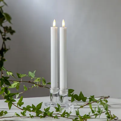 Zdjęcie produktu dla Zestaw 2x świeca Led woskowa obiadowa FLAMME STRIPE biała 25cm