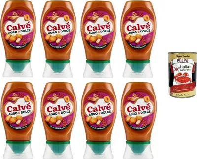 Produktbild von Calvè Salsa Agro & Dolce Süß-saure Sauce. Glutenfrei 8x250ml + Italian Gourmet polpa 400g
