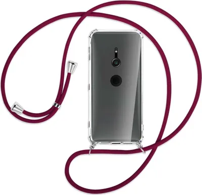 Produktbild von Handykette Backcover-Schutzhülle mit Band (Metall silberfarben) für Sony Xperia XZ2 - dunkelrot
