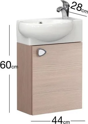 Produktbild von Badmöbel Klein Champagner  für Gäste wc Badmöbel Unterschrank mit Keramik Waschbecken (2-tlg), Breite 45 cm, Gästebad, mit Soft-Close badezimmer Möbel für Kleines Bad