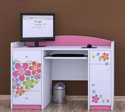 Produktbild von Happy Babies Computertisch mit Tastaturablage, Bürotisch mit Tastaturablage, 5 Schubladen, 1 Ablage, 125x89x60, Motive, Aufkleber zur Auswahl, Kinder