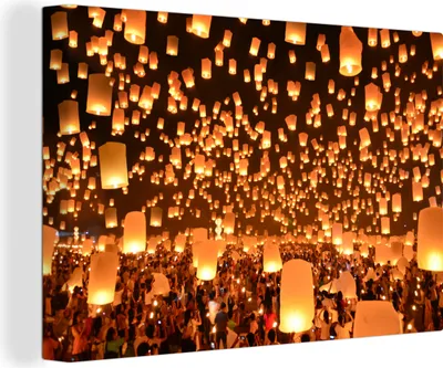 Obrázek produktu pro OneMillionCanvasses® - Obrazy na plátně - 140x90 cm, Oslava Loi Krathong, Nástěnné umění tisk Nástěnná dekorace - Fotografie na plátně - Malba na dřevěném rámu