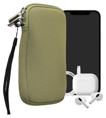 Produktbild von kwmobile Neopren Handytasche für Smartphones L - 6,5" - Handy Tasche mit Reißverschluss - Handyhülle universal Graugrün