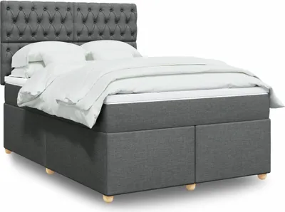 Produktbild von Design Boxspringbett mit Matratze Dunkelgrau 140x200 cm Stoff, Klassische Betten 2024 Neu