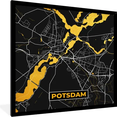 Produktbild von MuchoWow® Gerahmtes Poster Potsdam - Stadtplan - Gold - Karte - Deutschland 40x40 cm - Poster mit Schwarzem Bilderrahmen Wandposter Rahmen Foto Bilder - Mit Rahmen - Wanddekoration Schlafzimmer