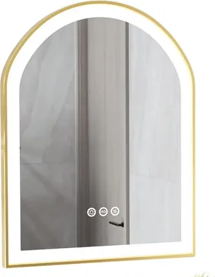 Produktbild von LED Badspiegel Madrid – Mit Heizung und Beleuchtung – Anti-Beschlag – 90x60 cm – Bogenform – Gold