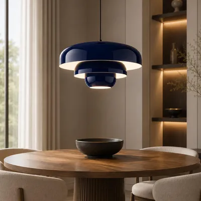 Produktbild von Opviq, Moderne Pendelleuchte Navy Blau, Metallkörper, E27, Ø43 cm | 100% Melamin