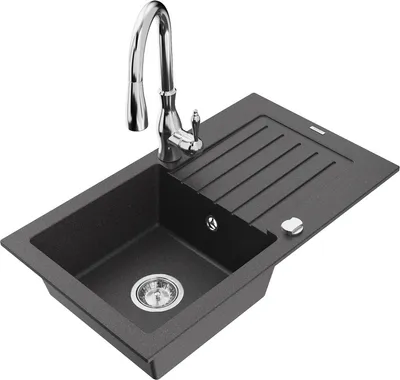 Produktbild von Mexen Pablo 1 Becken-Granitspüle mit Abtropffläche und Mischbatterie Savita, Schwarz gesprenkelt - 6510-76-672601-00