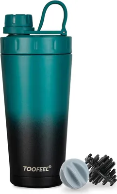Immagine prodotto di Bottiglia shakerata in acciaio inox TOOFEEL per frullati proteici, a doppia parete, isolata