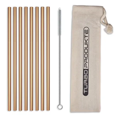 Produktbild von TURBO PRODUKTE 8er-Set Edelstahl Strohhalme Rosegold – 21,5 cm, inkl. Reinigungsbürste