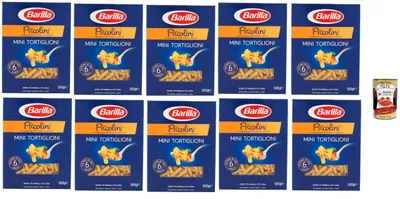 Produktbild von Barilla Piccolini Mini Tortiglioni 10×500 g – 100% Hartweizengrieß, Garzeit 6 Minuten, kinderfreundlich & vielseitig – perfekt für Saucen, Aufläufe & Salate – + Italian Gourmet polpa