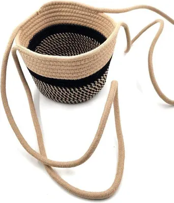 Zdjęcie produktu dla Lampion sufitowy w stylu boho z makramy, do wnętrz i na zewnątrz – 20 x 15 cm – czarny i jutowy