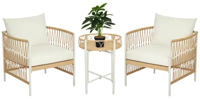 Productafbeelding van 3-delige bistroset, tuinmeubelset, tuinzitgroep, PE-rotan, 72 cm x 66 cm x 64 cm, geel+crème