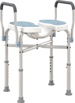 Image de HOMCOM Chaise de douche avec accoudoirs, siège de douche, en forme de U, réglable en hauteur, patins anti-dérapants, tabouret de douche pour seniors, handicapés et blessés, bleu clair