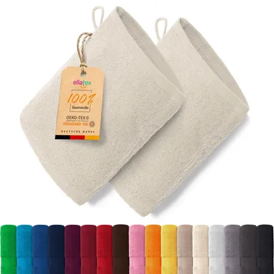 Produktbild von EllaTex PARIS 2er Set Waschhandschuhe 15x21 cm – 100% Baumwolle, 500 g/m² Frottier, in Farbe: Creme