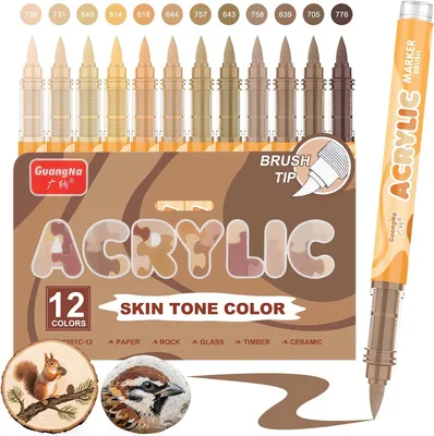 Produktbild von Acrylmarker – Set mit 12 braunen Farbtönen – Acrylmarker mit Pinselspitze