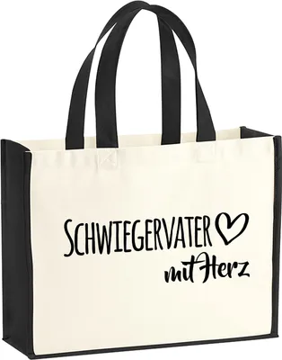 Produktbild von Huuraa Jutetasche Schwiegervater mit Herz 21 Liter Black Jute und Baumwolle Einkaufstasche Geschenkidee