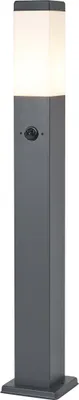 Produktbild von QAZQA - Modern Außenleuchte I Sockelleuchte Dunkelgrau mit Opalglas 80cm IP44 mit Steckdose und Bewegungssensor - Malios I Außenbeleuchtung - Edelstahl Rechteckig - LED geeignet E27