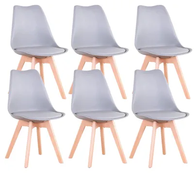 Image de Ensemble de chaises de salle à manger modernes, avec revêtement en similicuir et pieds en bois, idéal pour la cuisine et la salle à manger