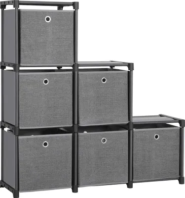 Immagine prodotto di Armadio con 6 cubi e scatole in tessuto - scaffale fai da te - sistema di archiviazione multifunzionale - robusta struttura in metallo - nero - 105 x 105 x 30 - LSN66BK scaffale di archiviazione