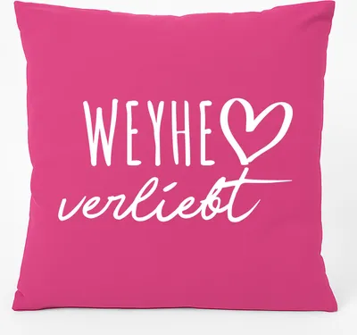 Produktbild von Huuraa Kissen Weyhe verliebt 40x40cm mit Füllung Fuchsia Baumwolle Dekokissen Geschenkidee