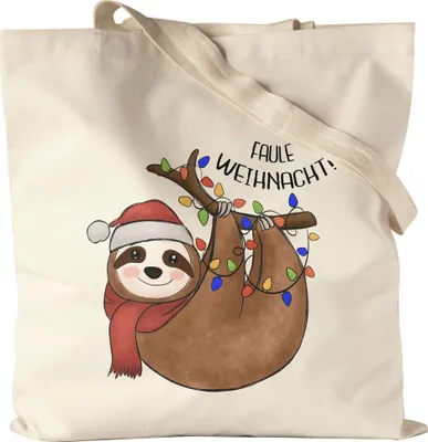 Produktbild von Frohe Weihnachten Jutebeutel Stoffbeutel Geschenkidee Faultier-Fans Sloth Süßes Motiv für Weihnachten für Familie Freunde