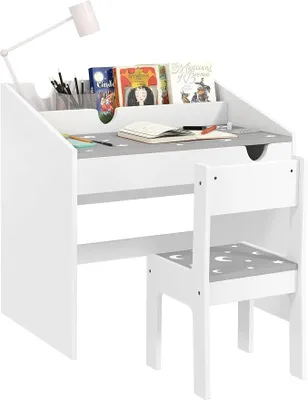 Imagen del producto de Conjunto de escritorio y silla para niños Qaba, con espacio de almacenamiento, para niños de 3 a 6 años, color gris