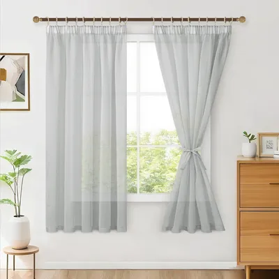 Productafbeelding van Set van 2 transparante gordijnen van glaslook - 175 x 140 cm - Grijs