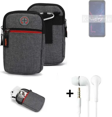 Produktbild von K-S-Trade Gürteltaasche + Kopfhörer kompatibel mit Asus ROG Phone 6 Pro Handy Tasche Holster Schutz Hülle Handy Hülle grau Zusatzfächer 1x
