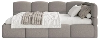 Produktbild von Selsey Cloudy – Jugendbett 90x200 cm, rechtsseitig, mit Bouclé-Bezug und Matratze, Grau