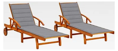 Produktbild von Sonnenliege mit Auflage aus Akazienmassivholz, Gartenliege, Strandliege, Relaxliege, 2 Stück (Grau)