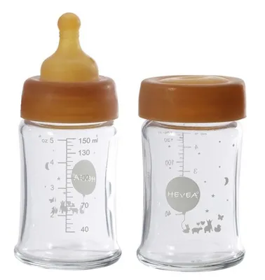 Produktbild von Hevea Glas-Babyflasche 150 ml 2er-Set 100% plastikfrei - weiter Hals