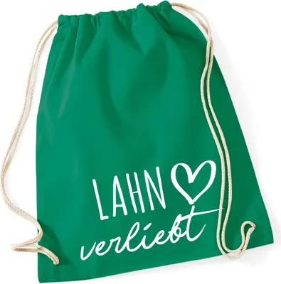 Produktbild von Huuraa Turnbeutel Lahn verliebt 12 Liter Kelly Green Baumwolle Rucksack Geschenkidee