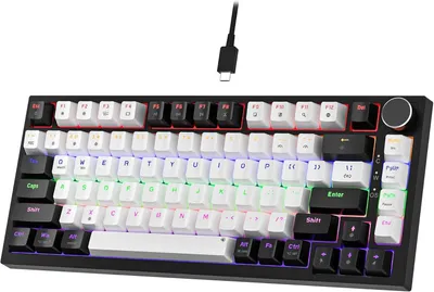 Produktbild von Mechanische Tastatur mit Kabel,Tastatur 75 Prozent,TKL Hot Swap LED Beleuchtung USB C Mechanische Tastaturen mit Knopf,für PC/Win/Mac,QWERTY Layout