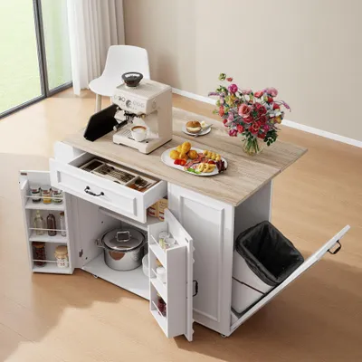 Produktbild von MODFU Küchenwagen,Speisewagen mit Steckdose und Schubladen,Buffetschrank,Kücheninsel mit Arbeitsfläche und feststellbaren Rollen,für Küche oder Wohnzimmer,Weiß