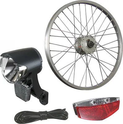 Produktbild von 20 Zoll Fahrrad Vorderrad mit Shimano Nabendynamo und LED Lichtset