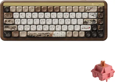 Obrázek produktu pro Akko MU01 Mountain Seclusion, Kabelový a bezdrátový, USB + RF Wireless + Bluetooth, Mechanický spínač, QWERTY, RGB LED, Dřevo