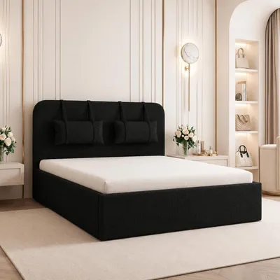Produktbild von GOLDSTOFF CAPRI Polsterbett 120×200 cm | Modern & Elegant | Luxus-Doppelbett mit Stauraum, gepolstertem Kopfteil & Holzrahmen (Schwarz)