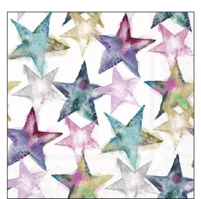 Productafbeelding van Ambiente cocktailservetten, 25 x 25 cm – Aquarel sterren