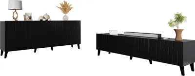 Produktbild von MIRJAN24 Wohnzimmer-Set Bari, 2er-Set mit Kommode und TV-Lowboard, Ohne Griffe, Fronten gefräst (Farbe: Schwarz)