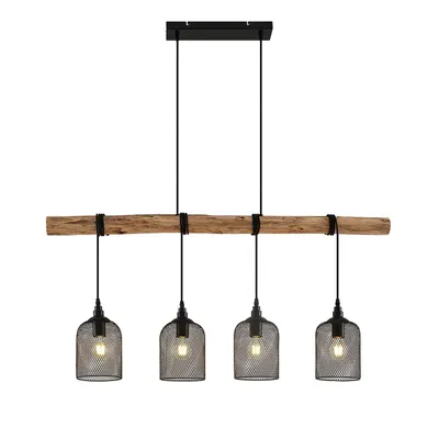 Produktbild von Lindby Hängeleuchte Elrond, 116 cm, schwarz, 4-flammig, Holz
