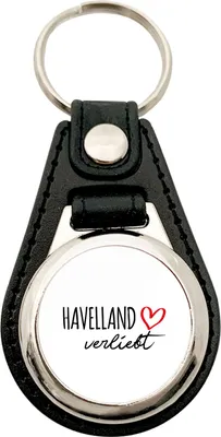 Produktbild von Huuraa Schlüsselanhänger Havelland verliebt Metall mit Kunstleder Schlüsselring Einkaufswagenchip Geschenkidee
