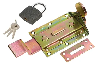 Productafbeelding van KOTARBAU® Slotgrendel 200 mm gebogen + solide hangslot geel verzinkt universeel