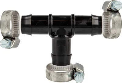 Produktbild von tecuro Schlauchverbinder T-Stück allseitig Ø 7 mm, mit Edelstahlschlauchschellen - Nylon schwarz