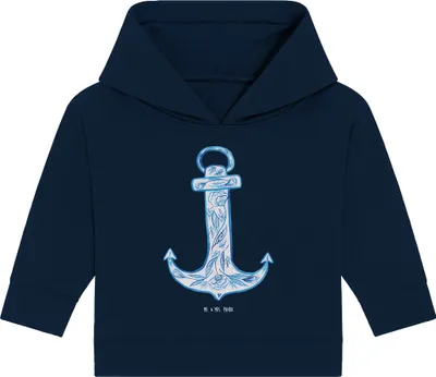 Produktbild von Mr. & Mrs. Panda Organic Baby Hoodie Anker Blau 24. - 36. Monat - French Navy - Geschenk, Kapuzenshirt, Lustige Sprüche, Kapuzensweatshirt