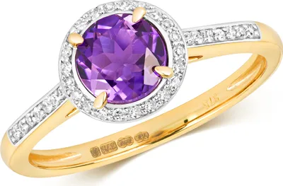 Produktbild von Modischer 9 Karat (375) Gold Cluster Damen - Diamant Solitärring Brillant-Schliff 0.12 Karat mit Amethyst, 57 (18.1); TRS14859RSP