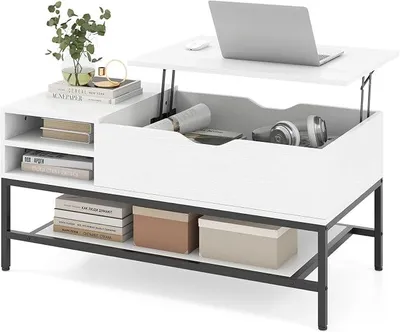 Produktbild von Couchtisch höhenverstellbar, Wohnzimmertisch mit offenem Fach und Ablagefach, Kaffeetisch, Sofatisch, Beistelltisch für Wohnzimmer, 99,5 x 49,5 x 47,5 cm (Weiß)
