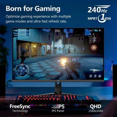 Productafbeelding van Gaming Monitor 27 Inch QHD 2560x1440 - 240 Hz Verversingssnelheid - 1 ms Reactietijd - IPS Paneel - Verstelbare Kanteling - VESA 100x100 mm