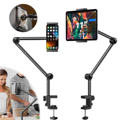 Produktbild von Universal Handy Halterung Bett-Handyhalter Handyständer mit Solide Metallarm 360Grad Drehbar Phone Tablet Halter schwarz Universal Holder